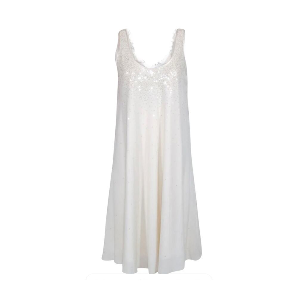 NWT Sz P Nicole Miller Collection Cream and Sequin Silk Dress - Picture 2 of 8